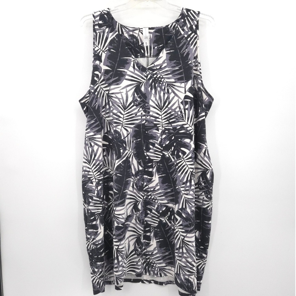 MarlaWynne‎ Printed Polished Knit Lantern Dress Women 3X Black White Tropical